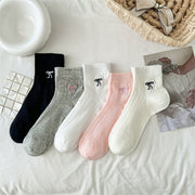 Soft Bow Embroidered Thin Socks