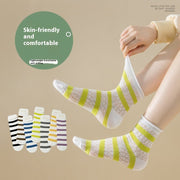 Breathable Mid-Calf Striped Socks for Women