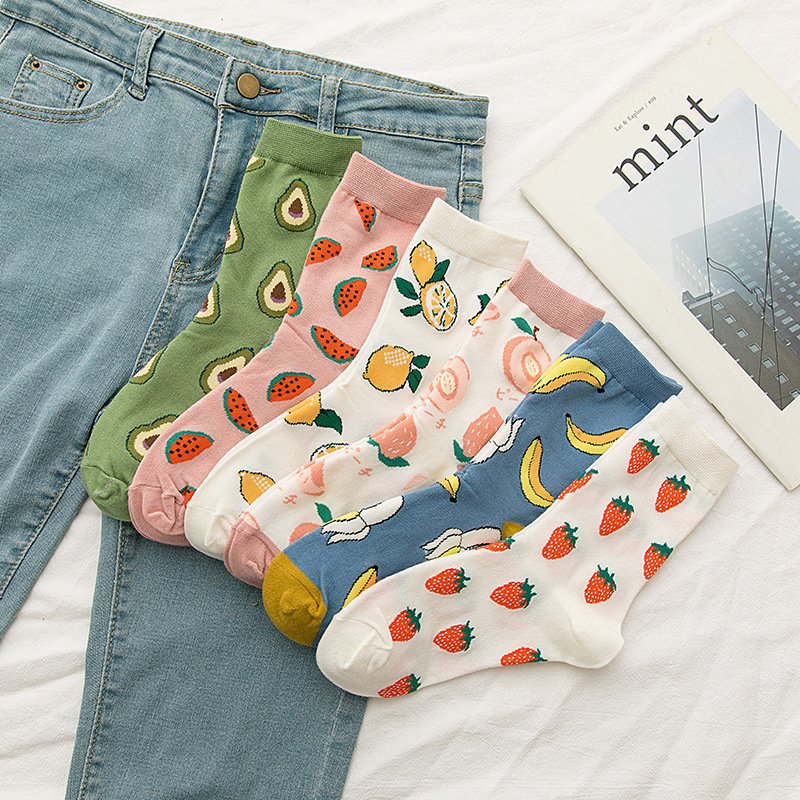 Strawberry Fruit Print Socks for Women