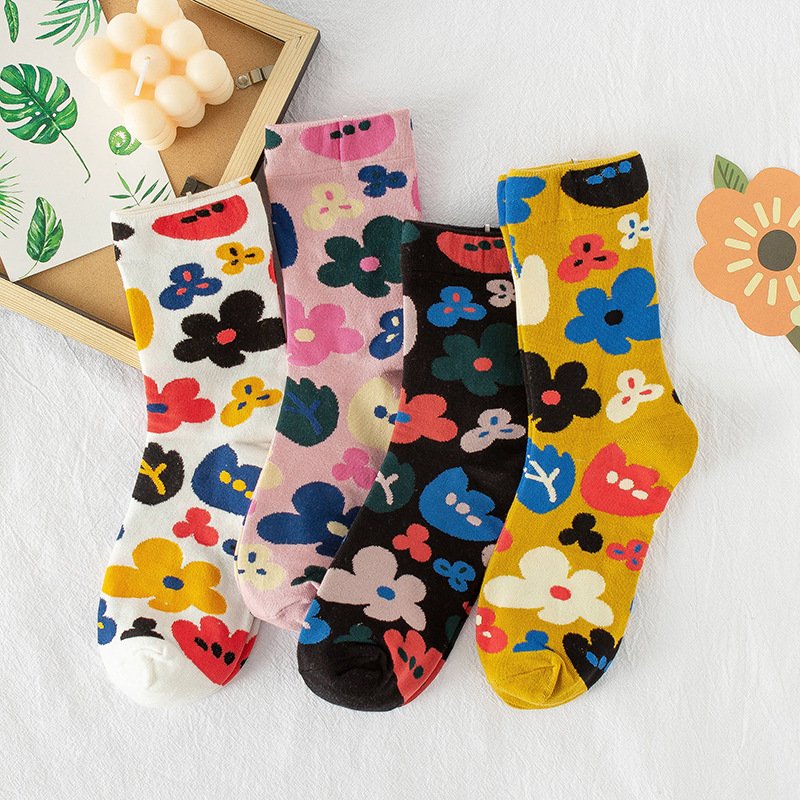 Summer Floral Socks for Women Cotton Tube Socks