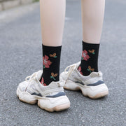 Cozy Floral Mid Length Cotton Socks for Women
