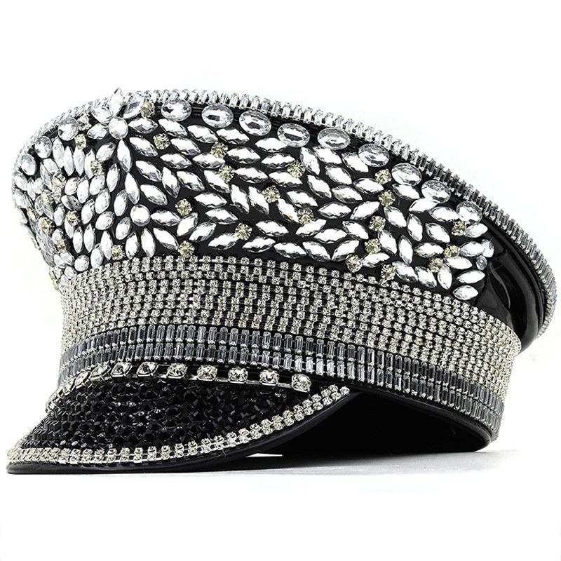 Wedding Hat with Sequins - Flat Top Cap for Women