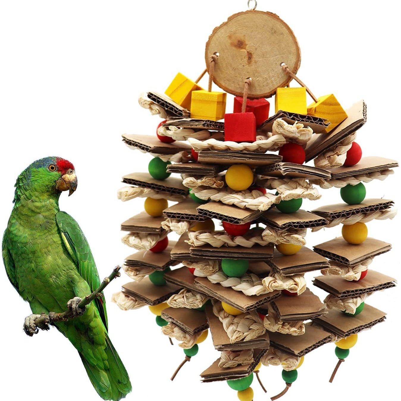 Parrot Gnawing Logs with Corn Husks & Skewers