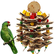 Parrot Gnawing Logs with Corn Husks & Skewers