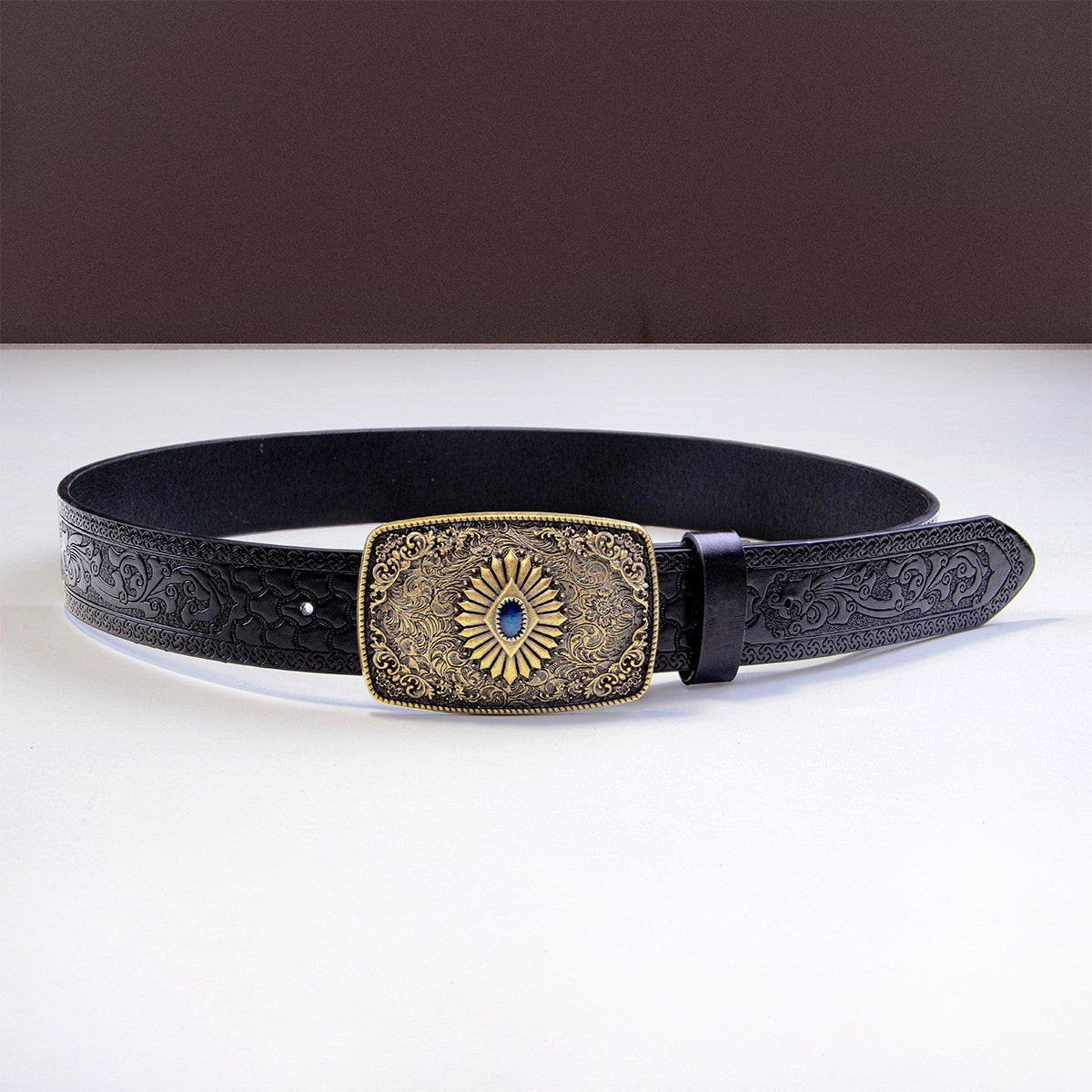 Vintage Engraved PU Leather Belt for Women
