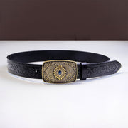 Vintage Engraved PU Leather Belt for Women