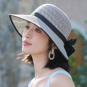 Elegant Sun Hat with Ribbon Bow - Sun Protection for Women