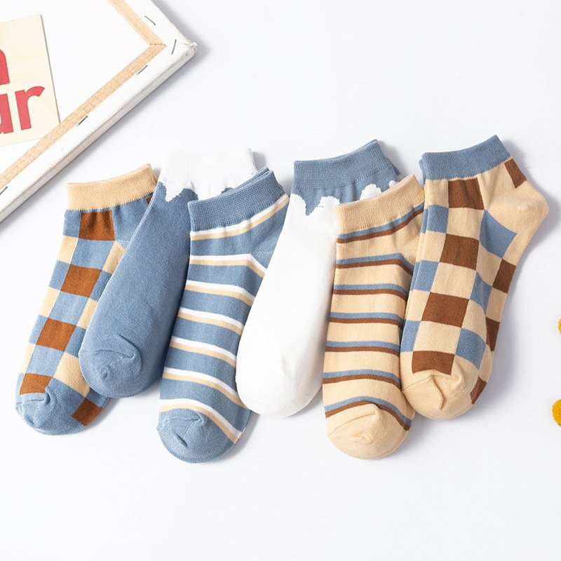 Plaid Boat Socks for Women - Breathable Cotton Casual Socks