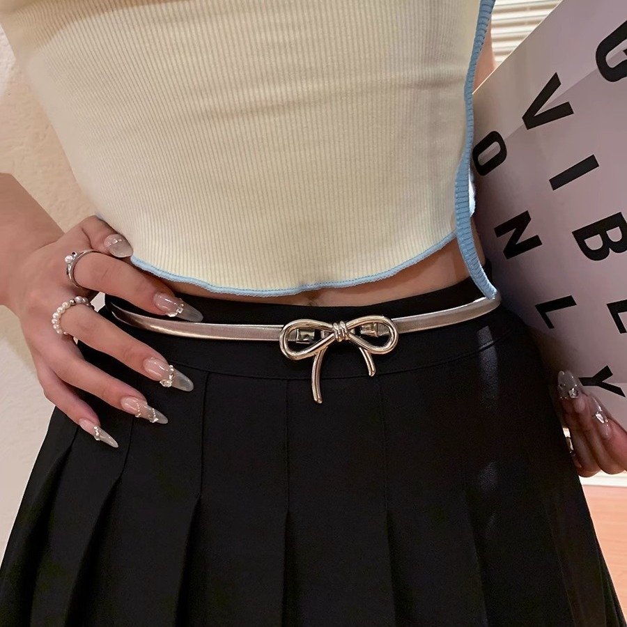 Elastic Waist Chain with Bow Metal Belt