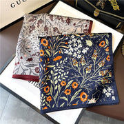 Navy Blue Gray Silk Square Scarf for Women
