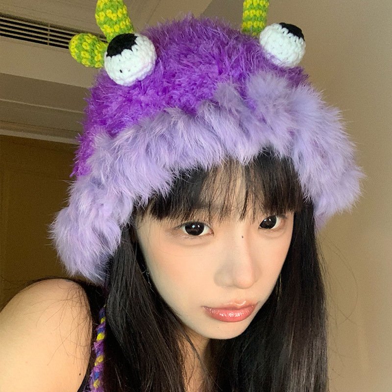 Cute Monster Plush Bonnet for Women