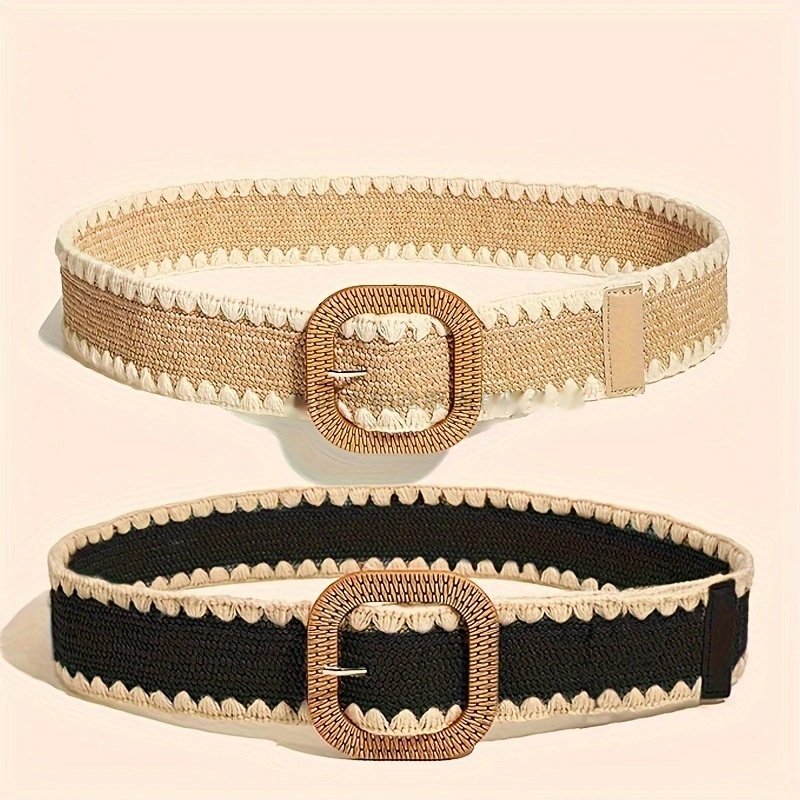 Elegant Wooden Buckle Grass Belt for Men
