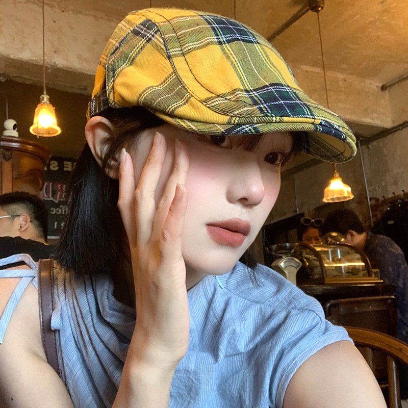 Retro Plaid Sun Hat for Women Spring Autumn