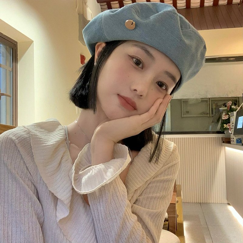Lightweight Denim Beret for Women - Korean Style All-match Accessory
