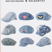 Light Blue Denim Beret All-Match Retro Hat for Women