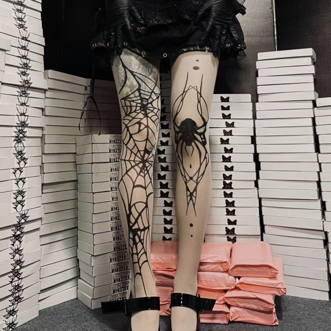 Gothic Knee High Socks - Tarantula Design