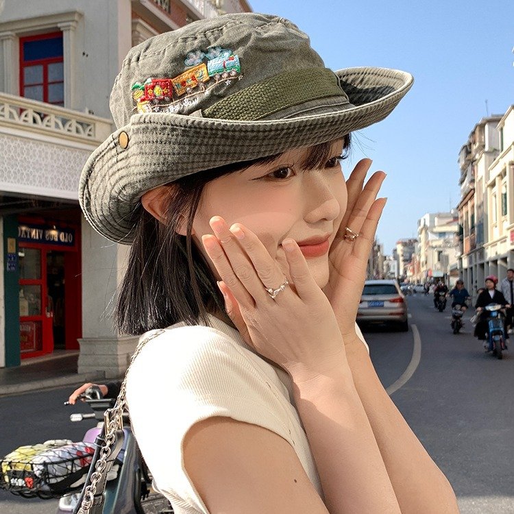 Washed Cotton Bucket Hat for Women - Summer Sun Protection
