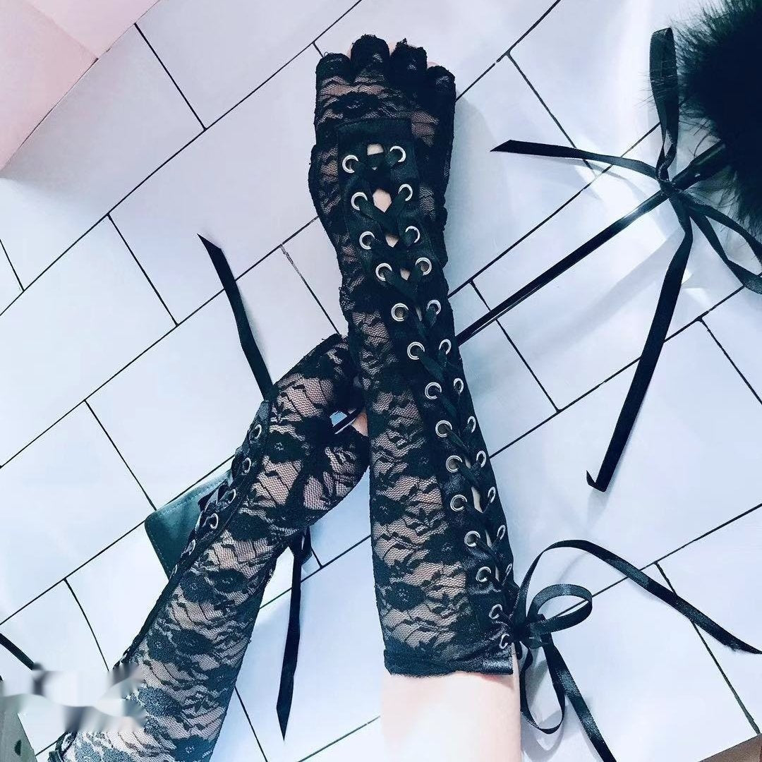 Elegant Lace Strap Gloves for Women