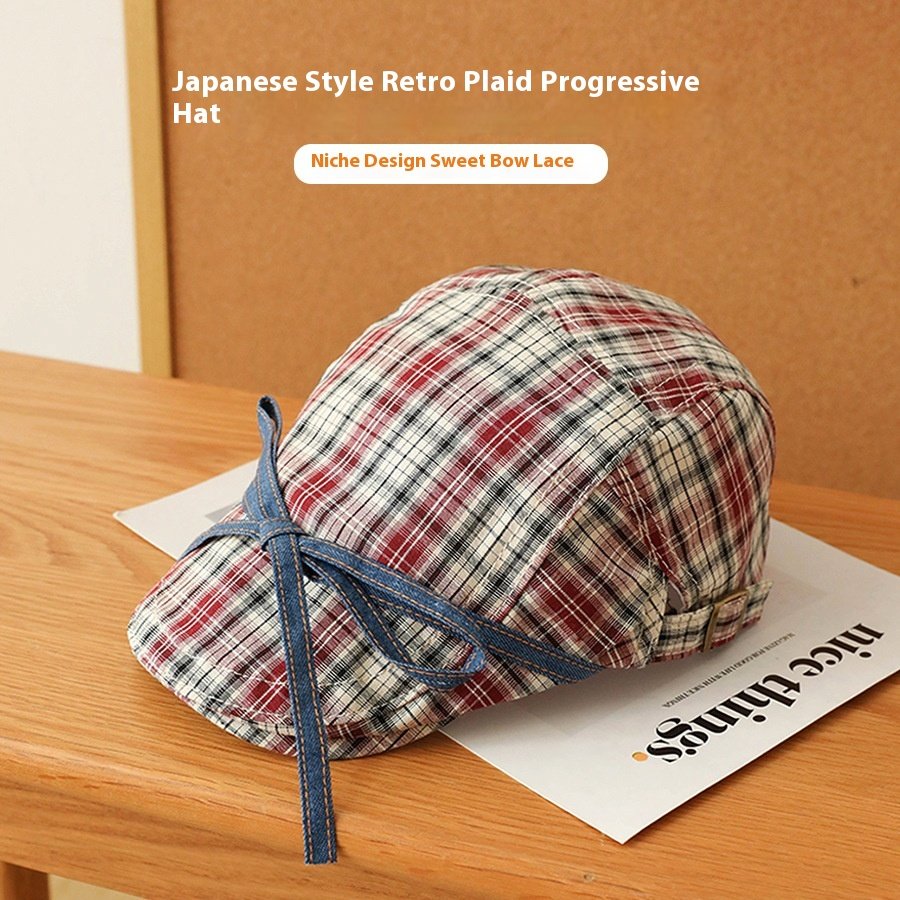 Retro Plaid Bow Hat