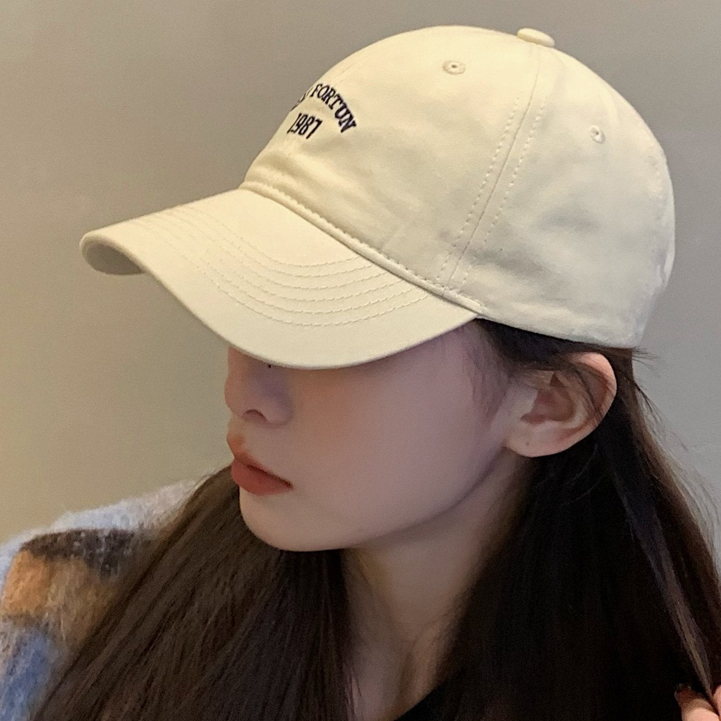 Distressed Letter Embroidery Peaked Cap for Women