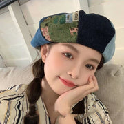 Retro Denim Octagonal Beret for Women
