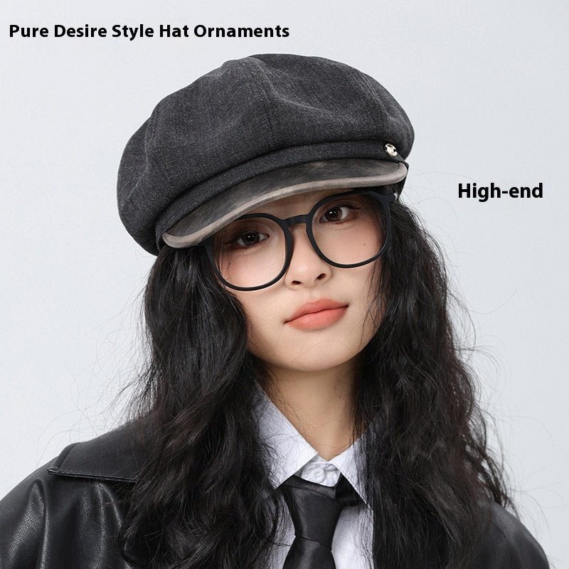 Octagonal Cap with Artistic Stitching Leather Brim, Big Head Suitable