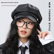 Luxury Octagonal Beret Hat for Women - High-Grade Leather