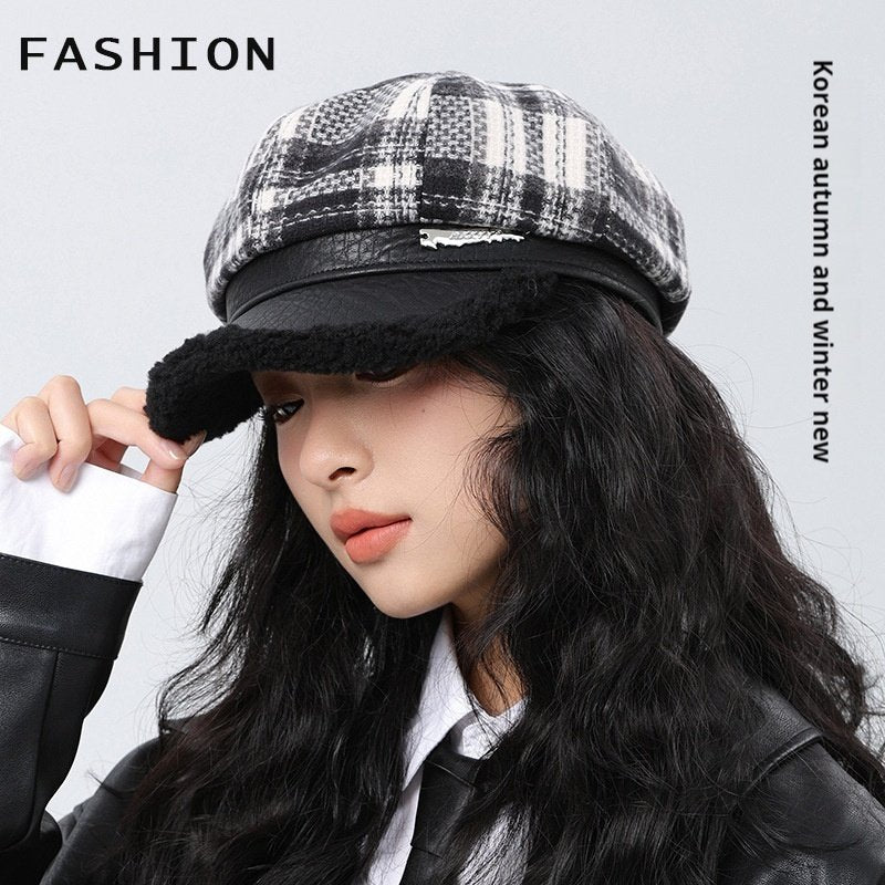 Plaid Beret Hat for Women - Warm & Stylish