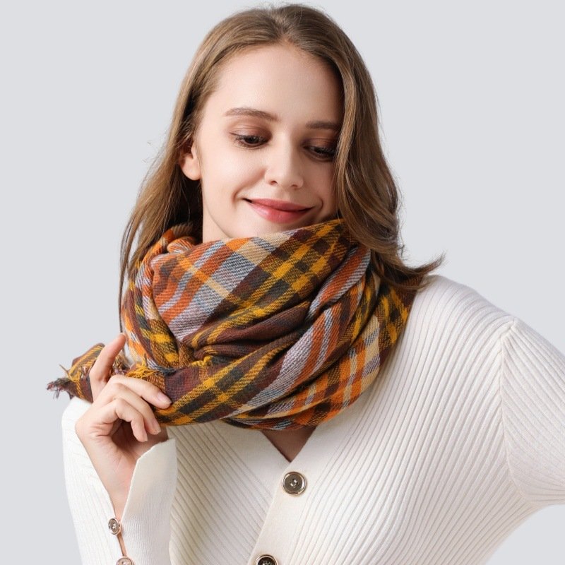 Cozy Plaid Square Scarf for Autumn Winter