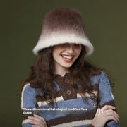 Warm Rabbit Fur Blend Bucket Hat for Women