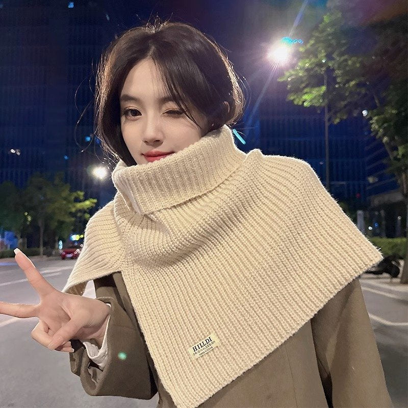 Warm Turtleneck Shawl Scarf, Cold-Proof Knitted Scarf for Women