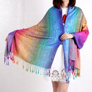 Green & Purple Tassel Jacquard Cotton Scarf