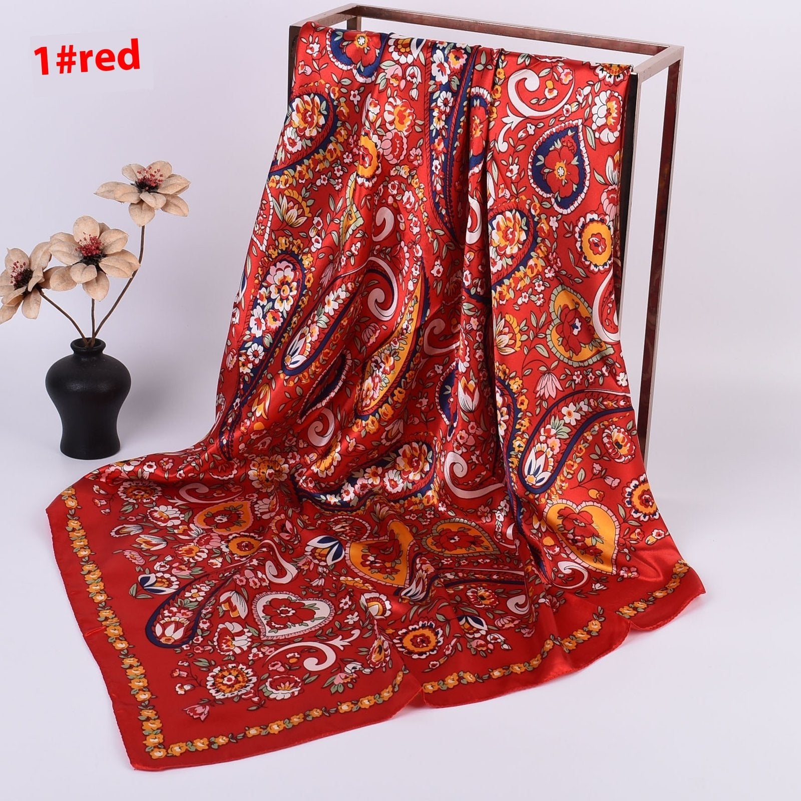 Vibrant Cashew Print Silk Scarf - Large Square Kerchief
