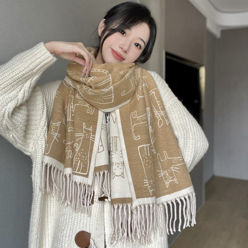 Warm Double-Sided Cashmere Scarf for Cold Weather