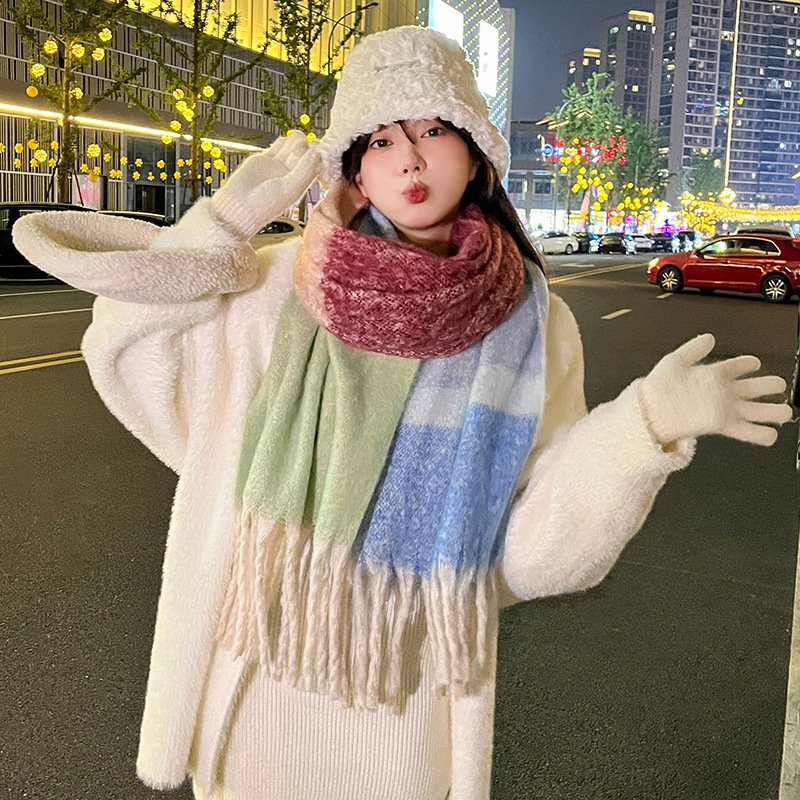 Soft Artificial Cashmere Scarf Women's Color Matching Wrap