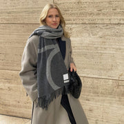 Geometric Wool Scarf - Warm Jacquard Shawl for Women