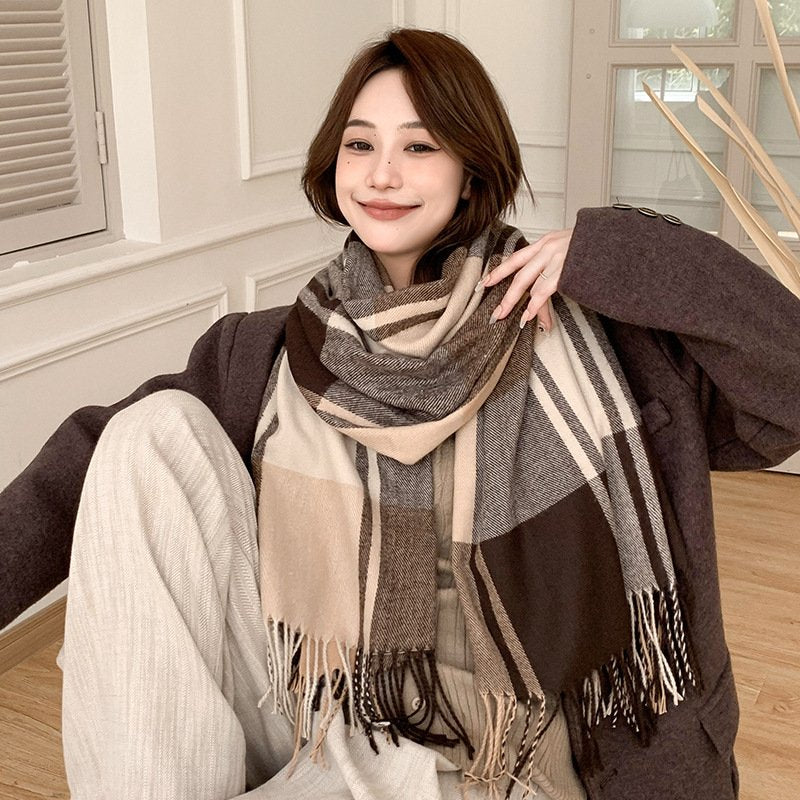 Warm Plaid Cashmere Shawl Scarf for Women