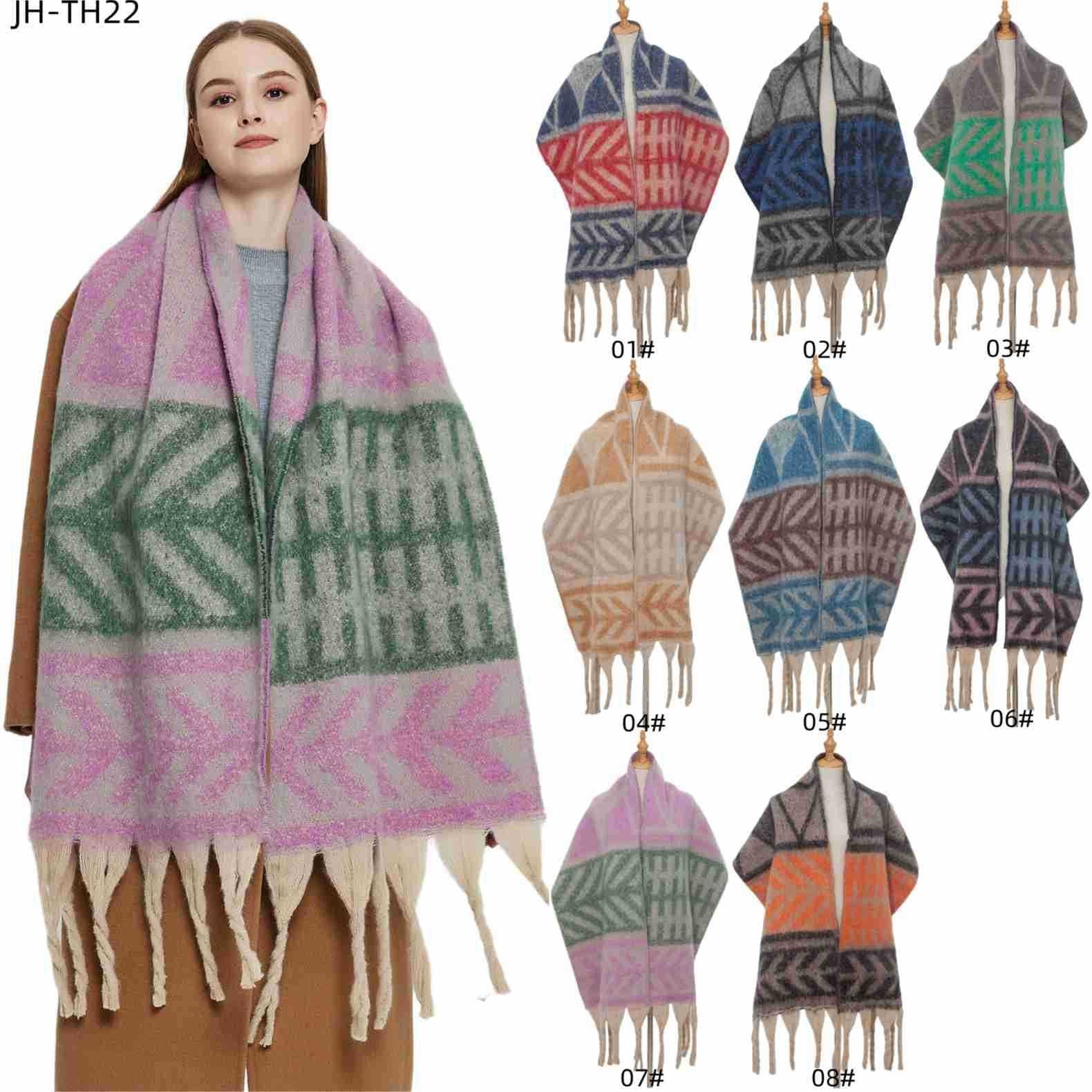 Autumn Winter Thick Shawl Scarf with Tassel Leaves