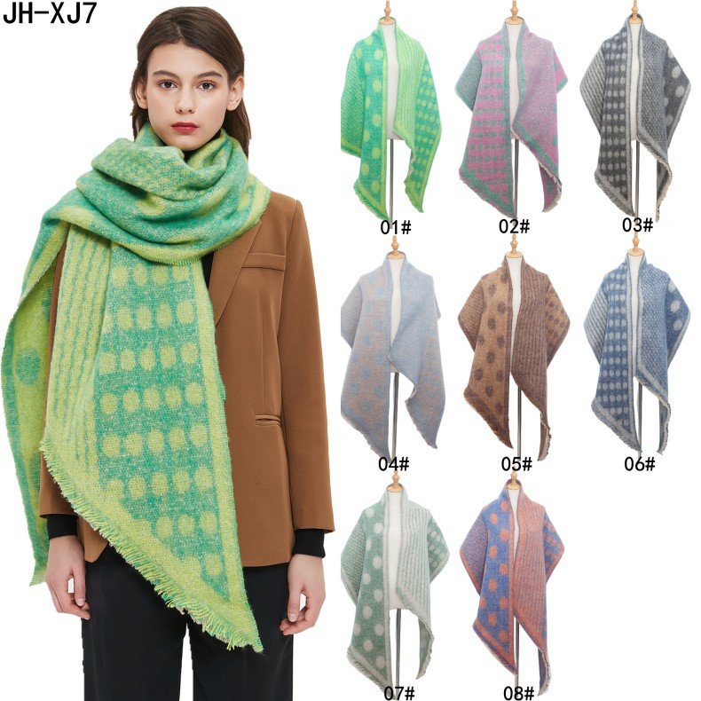 European & American Circle Yarn Thickened Jacquard Dot Bevel Shawl Scarf