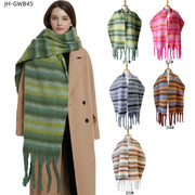 European-Style Winter Scarf, Thickened & Warm, 6-Color Striped Design