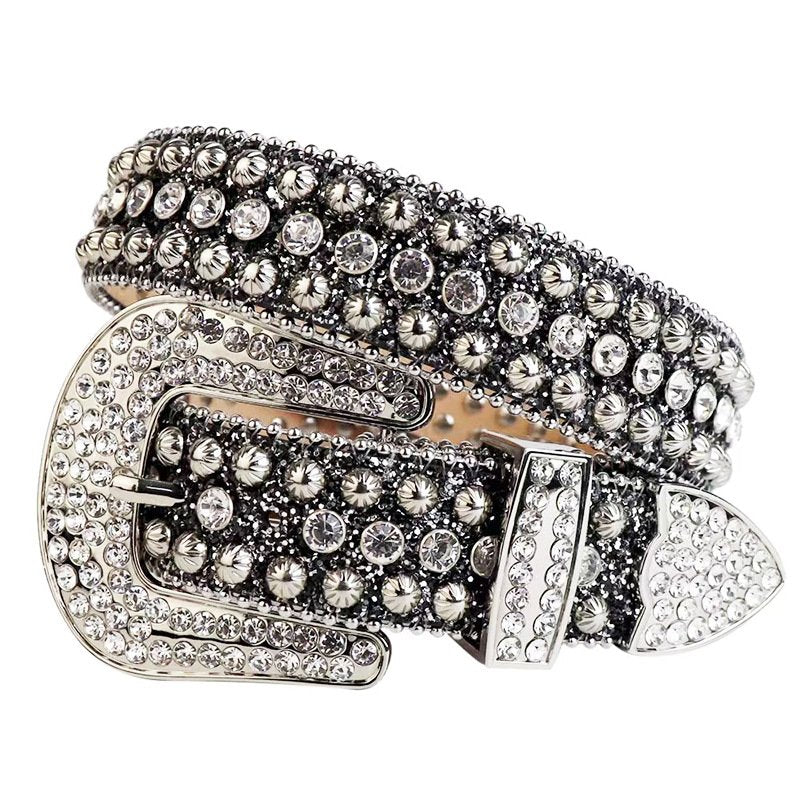Rhinestone Rivet Pin Buckle Belt for Women