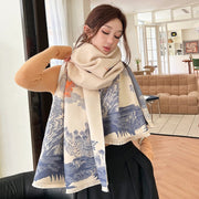 Plush Double-Sided Beige and Blue Student Scarf
