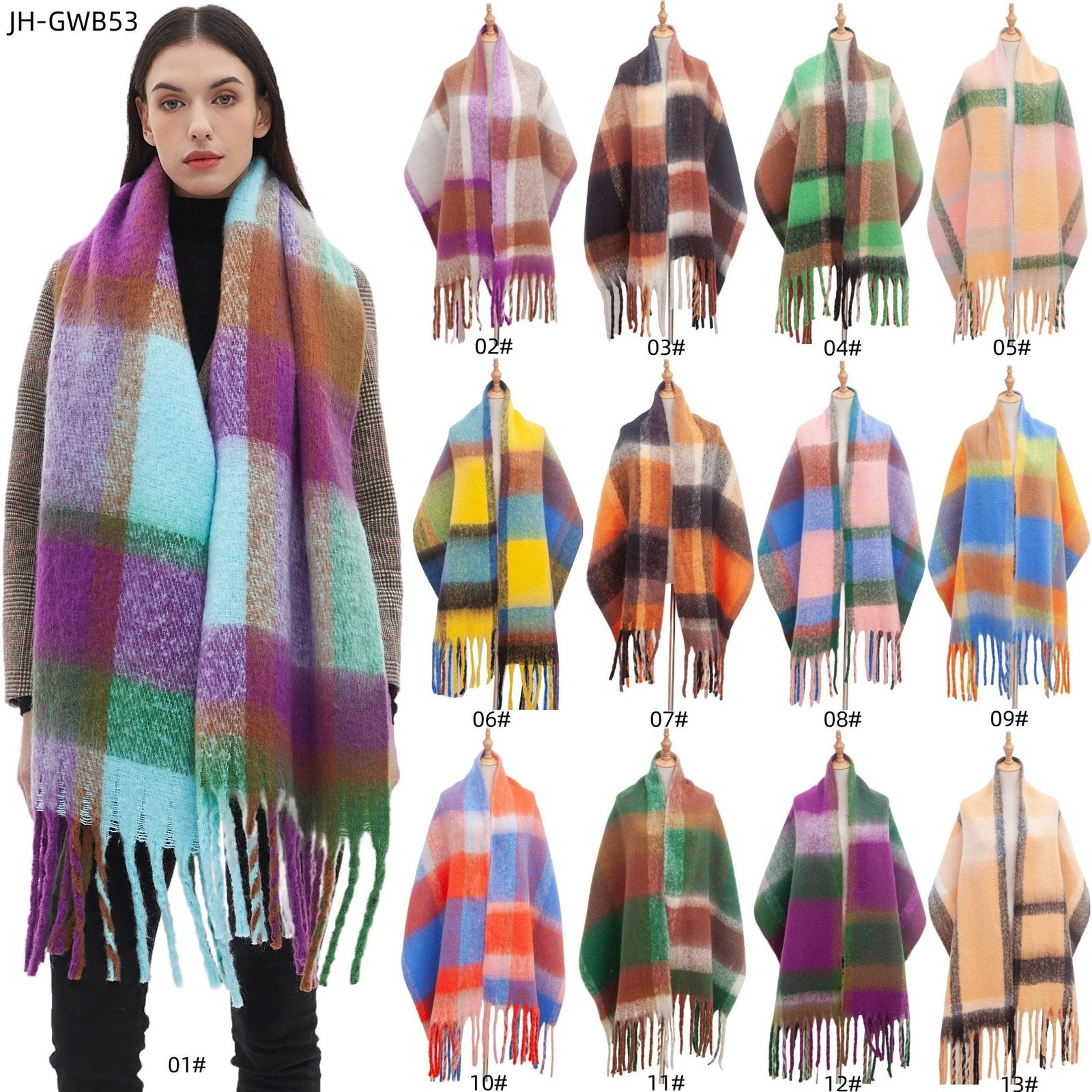 Warm Plus-Size Plaid Scarf for Women