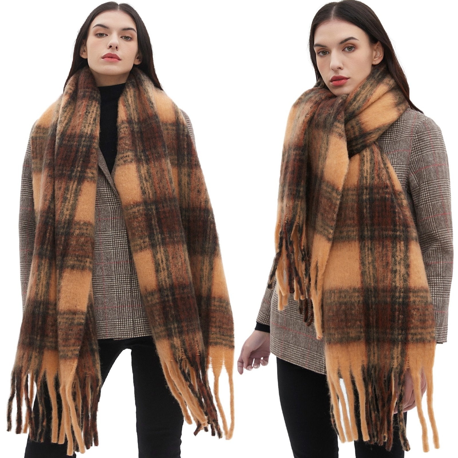 Cozy Autumn Scarf for Women - Orange Coffee
