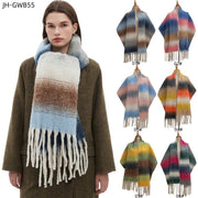Warm Gradient Color Tassel Scarf