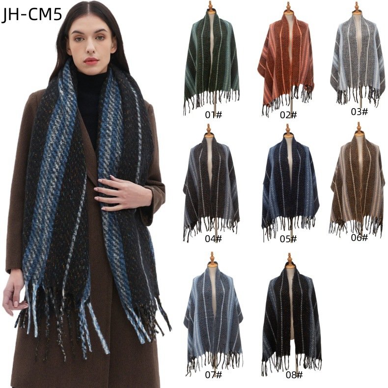 Warm Striped Scarf Shawl for Winter