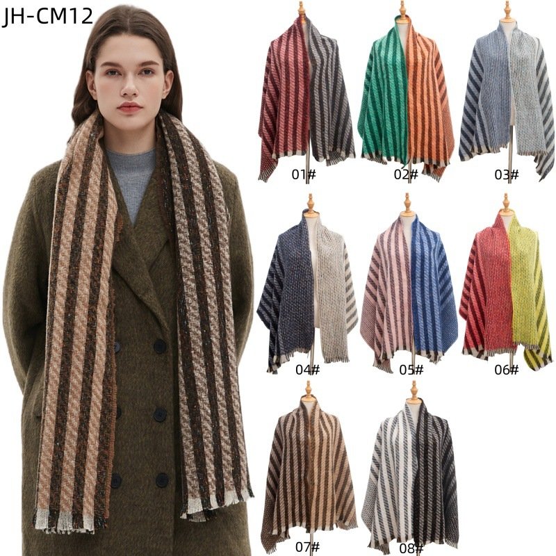 Red Gray Striped Scarf for Sun Protection