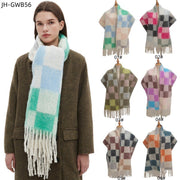 Stay Warm in Style - Circle Yarn Tassel Plaid Scarf