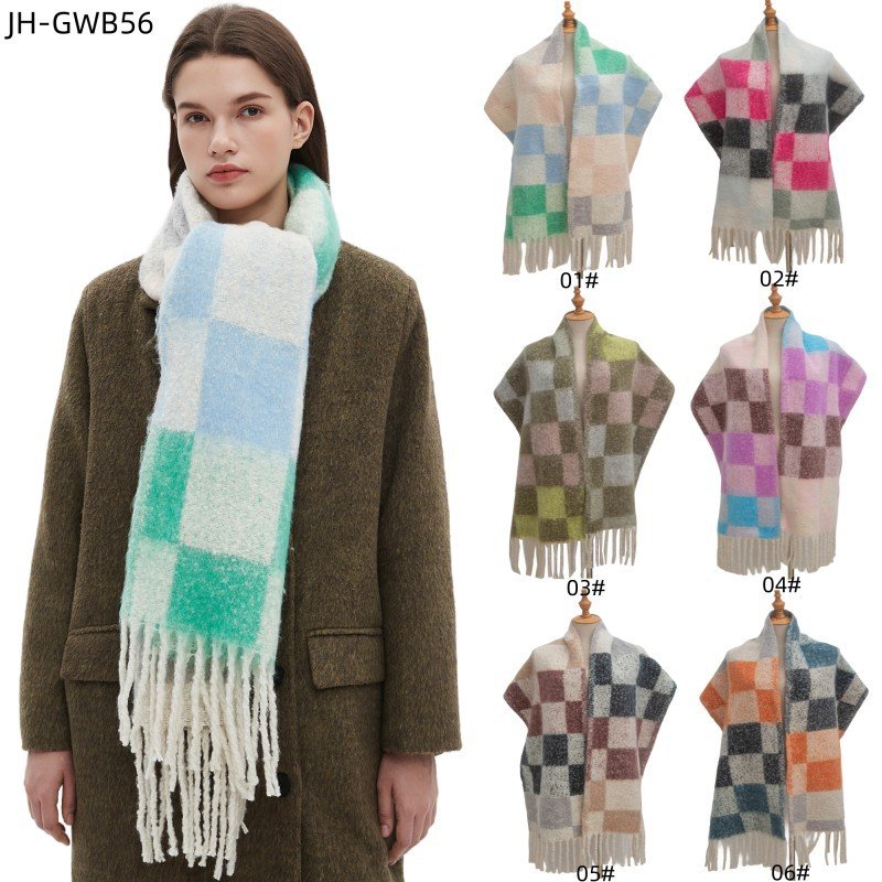 Stay Warm in Style - Circle Yarn Tassel Plaid Scarf