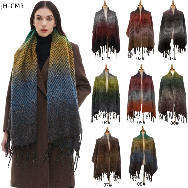 Gradient Color Tassel Shawl Scarf for Women